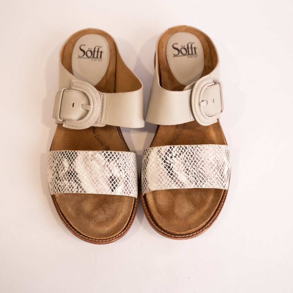 Sofft Leather Silver Snake Print Buckle Adjustable Comfort Sandals 9M